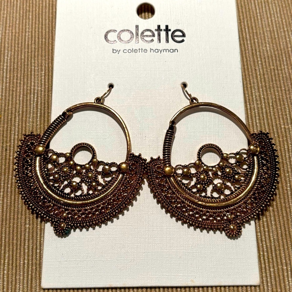 COLETTE by Colette Hayman Copper Tone Bohemian Drop Earring NEW WITH TAG